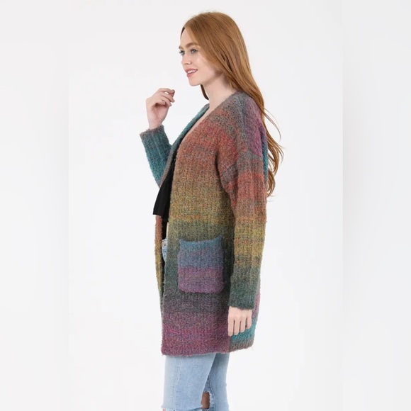 Multicolor Ombre Textured Marled Knit Cardigan with Pockets - Picture 11 of 16